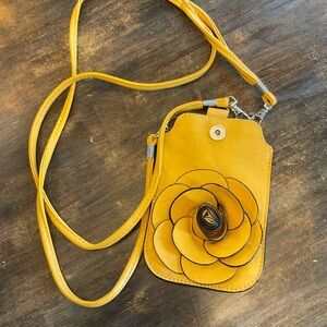 Bright and colorful Phone holder Yellow Floral Crossbody